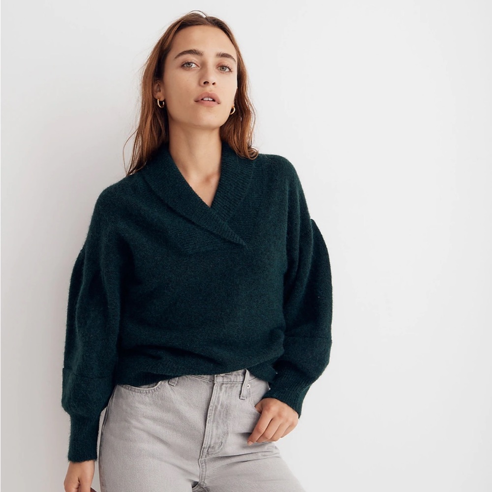 Madewell Hunter Green Vinson Shawl-Collar Pullover Sweater